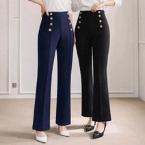 시크라인 사이드 골드 버튼 세미 부츠컷 슬랙스