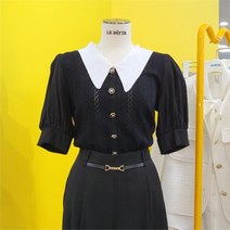 르피타 DP01 배색 카라 펀칭 크롭 니트 L232USW513