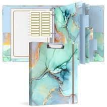 Rouidr 클립보드가 있는 3링 바인더 2.5cm(1인치) 바인더 오거나이저 21.6cm(8.5인치) x 27.9cm(11인치) 레터 사이즈 뷰 칸막이 탭 및 투명 슬리브, Green Ink Marble