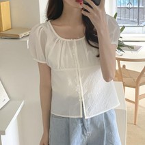[다잇템] 여자 개강룩 신입생 잔주름 SS 반소매 블라우스
