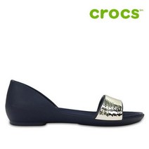 크록스 샌들 39- 204361-488 Womens Crocs Lina Embellished D Orsay Flat Navy Silver