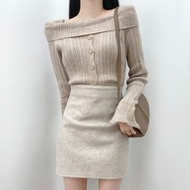 티데일리 여성용 버튼 슬림 오프 숄더 니트