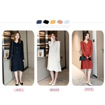 Hi too 임부룩 가을 한국 스타일 브이넥 부드러운 하프 니트 원피스