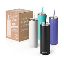 Cupture 스테인리스 스틸 스키니 단열 텀블러 컵 뚜껑 및 재사용 가능한 빨대 포함 473 2ml(16온스) (화이트 마블) 미국직송, 블랙-화이트-퍼플-틸