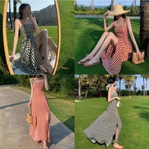 해외여행여름옷 동남아 여름 휴양지 레드 체크 휴양지룩 바캉스 원피스 여름옷 롱원피스 [당일 출발]