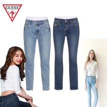 2023 f/w 게스 여성 날씬해 보이는 지금 입기좋은 소프트 예쁜 슬림 부츠컷 데님 팬츠 여자 보이핏 연청 청바지 보이프렌드 일자 세미 팬츠 사계절 워싱 스트레이트 핏