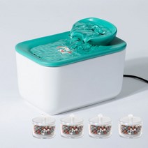 애견 자동 여과 정수기 강아지 물그릇 먹이기 고양이 물먹이기 용품, 작은 연꽃 연못 마노 그린 4 필터, 장군