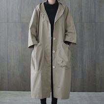 에쥬아 후드 롱 바람막이 꾸안꾸 캐주얼룩 트렌치코트