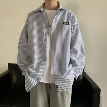 스트라이프 난방 민트색 Y 남자 면 논아이론 셔츠 린넨 파란색 여성 삼색 오버핏 빅사이즈 남성