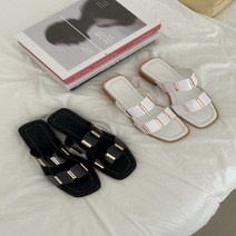 코지 여자 사각 골드 2선 소가죽 스트랩 3cm 슬리퍼