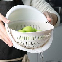 물빠짐 회전 세척 채반 볼 매직바가지 쌀 과일 야채 씻기, 화이트