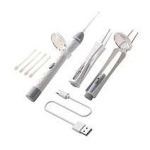 Windee 귀이개 확대경 2색 조명등 귀지집게 코딱지 핀셋 실리콘 헤드 다용도 USB충전식, 1개, 화이트