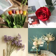 조화 꽃다발 꽃 인테리어 소품 꽃다발 튤립 장미 모란, 레드파우더