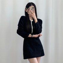 티데일리 울 배색 가디건 투피스 여성용 자켓 미니 스커트 세트
