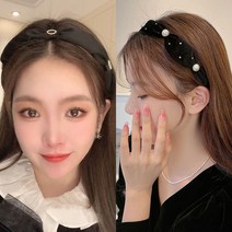 ANYOU 2개 럭셔리 블랙 진주 헤어밴드 여성용 스폰지 벨벳머리띠 빈티지한 물드릴 머리띠