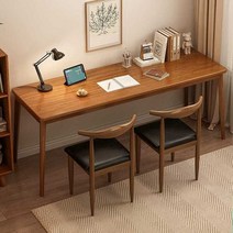 호두나무식탁 원목 우드 2인용 긴 책상 테이블, (테이블+의자2) 160 60CM 통나무색