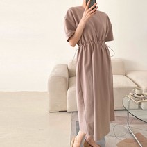 썸머 허리 스트링 셔링 면 루즈핏 반팔 롱 원피스 빅사이즈 임산부 만삭