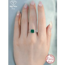 에메랄드반지 보석 반지 탄생석 여성 를 만든 녹색 진짜 925 스털링 실버 파티 기념일