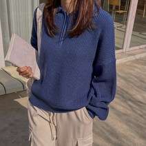 로로텐 반집업 카라 니트 맨투맨 티셔츠 긴팔 루즈핏 여성 빅사이즈