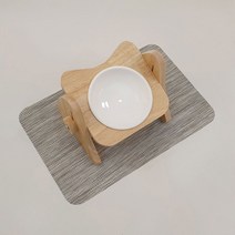 우리집상전 강아지 고양이 밥그릇 1구 2구 도자기 물그릇 애견 원목 높이조절 세라믹 수반 식기, 원목 식탁 1구(세라믹 식기1개 포함)