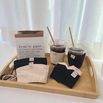 친환경 다회용컵홀더 에코컵홀더 면컵홀더 재사용패브릭컵싸개, 블랙면돌돌이컵홀더+논슬립안감추가