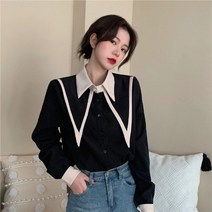 블랙미 LAVINA 여성 봄 가을 블라우스 긴팔셔츠 복고풍베이스 칼라 A052
