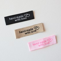 핸드메이드 패브릭택 자수라벨 handmade with love 라벨택 면라벨 뜨개장식 가방장식, 핑크