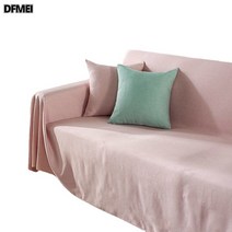 소파 커버 유니버설 컬러 간단한 소파 커버 천 수건 모조 면 린넨 패딩 사계절 유니버설 소파 쿠션 커버, 잉니 05 빛 분말 배관, 230*275cm