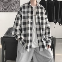 어리플 남성 오버핏 베이직 긴팔 체크 셔츠