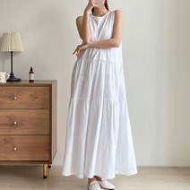 루즈핏 무지 민소매 캉캉 롱원피스