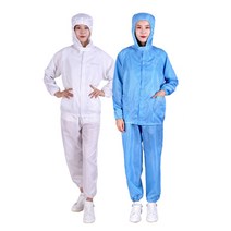베가 방진복 후드 투피스 제전복 상하세트 크린룸, XL, 블루