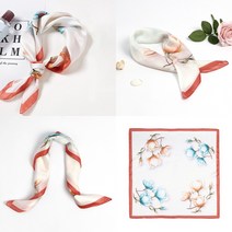 마트498 피치플라워 여성 미니 사각 스카프 스카프코디 손수건 목스카프 유아목도리 머플러 20대스카프