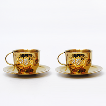 골드 티타늄 큐빅 찻잔 커피잔 2P 세트