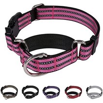 강아지훈련용품 마틴게일 개 목걸이 - 소형 중형 대형견용 강아지에 적합한 조절 가능한 나일론 훈련용 개 목걸이 퀵 릴리스 버클이 있는 반사 개 목걸이., 17-23.5 목을 위한 l-1 wied, 분홍색