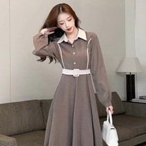 Tagi.여자 셔츠 원피스 봄가을 긴팔 루즈핏 벨트 스커트