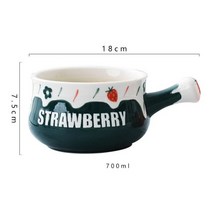 샐러드볼추천 이케아법랑 이케아파스타접시 법랑그릇 이케아접시 700ml 귀여운 만화 딸기 인쇄 우유 수프 세라믹 그릇 냄비 핸들 샐러드 그릇 접시 플래터 트레이 아침 식사 식기, 녹색 그릇