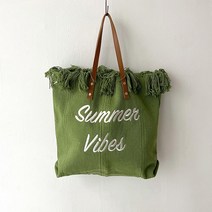 네모엔룩 여성용 빈티지수술 레터링자수 프린지장식 햄프사 짜임 바캉스 피크닉 여름 숄더백 가방 NL
