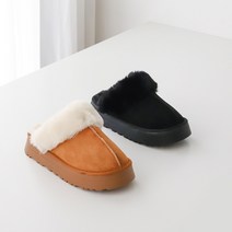프리티슈 퍼트리밍 털안감 스웨이드 통굽 키높이 여성 겨울 털 슬리퍼 4cm
