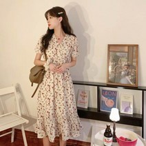 [랜덤플레이] 브이넥 플라워 프릴 원피스