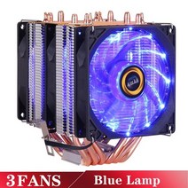 CPU 쿨러 냉각 팬 6 히트 파이프 rgb x79 x99 3pin pwm 4pin 조용한 인텔 lga 1150 1151 1155 1200 1366 2011 amd am3, 3팬-블루, 4핀