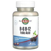 KAL B-6 B-12 엽산 블랙 체리 맛 사탕 정제 60정, 기본