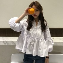 캉캉 블라우스 벌룬 퍼프 블랙 플레어 루즈핏 볼륨업 셔츠