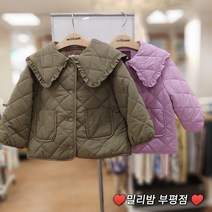 밀리밤 부평점 22NEW 빅카라에 레이스가 포인트인 패딩 점퍼~~간절기 지금부터 쭉~가볕고 양쪽 주머니가 앙증맞은 여아 패딩 점퍼