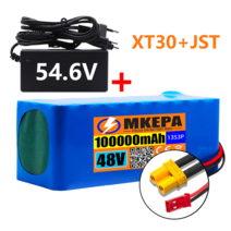 13S3P 48V 100000mAh 100Ah 리튬 이온 배터리 팩 1000W BMS 54.6V E-자전거 전기 자전거 스쿠터 충전기, [04] XT30-JST