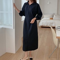 빅걸스토리 빅사이즈 여성 카펜 브이 카라 밴딩 고급 롱원피스