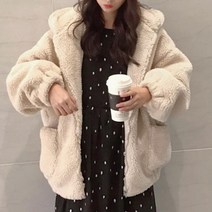 헤이슈 루즈핏 양털 집업 뽀글이 후드 여성점퍼 자켓 겨울