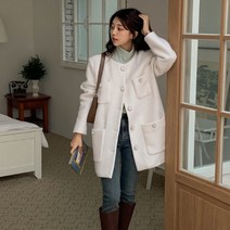 바보사랑 여성 엔머튼 울 카라리스 실버링 하프 코트.디작소