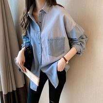 노이디제이 데님느낌 하프 스트라이프 남방 INO052A