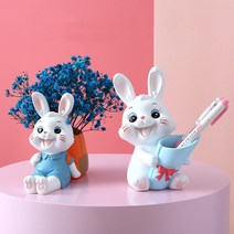 깔깔마켓MJ21 복 기원 귀여운 토끼 캐릭터 필통 책상 꽃 연필꽂이 생일선물 핸드폰거치대 인테리어소품, B-토끼펜/꽃꽂이