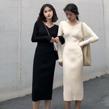 브이넥 슬림핏 골지 니트 이쁜 원피스 사이트